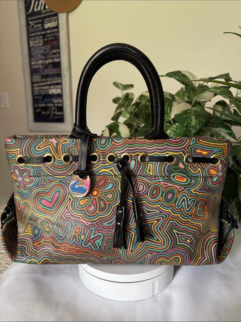 Vintage Y2K-era Dooney & Bourke Rainbow Doodle Graffiti Satchel